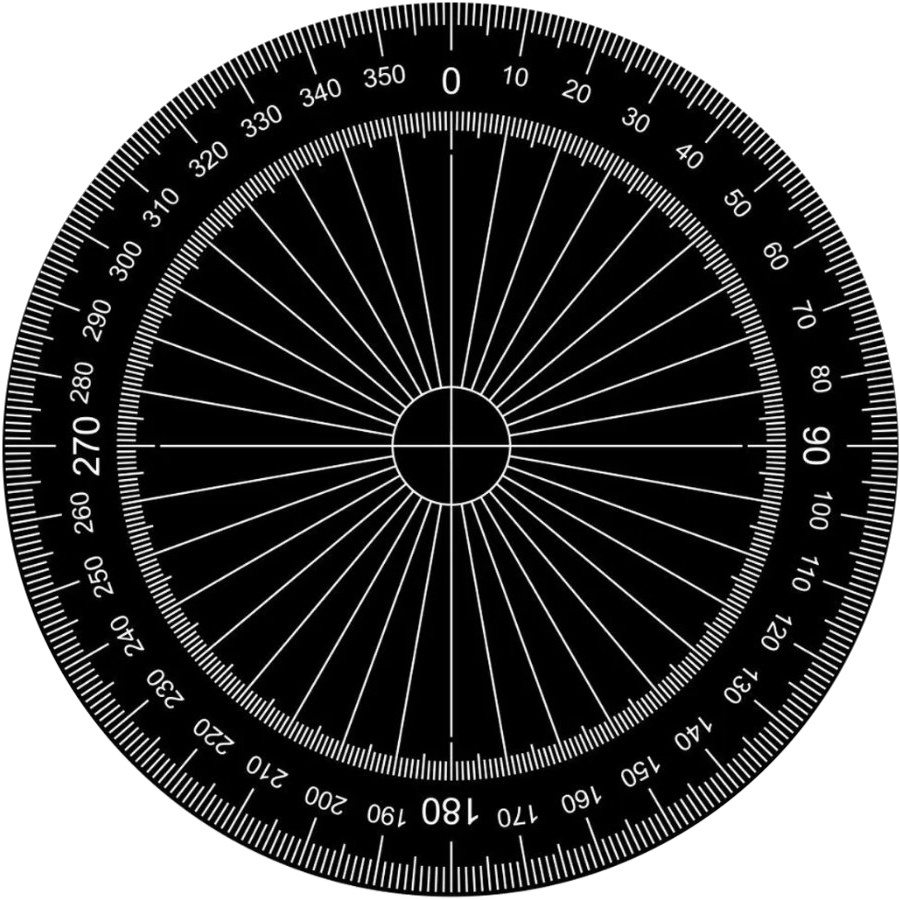 The degrees of a circle — all 360 degrees marked around the rim, with a cross at the centre.